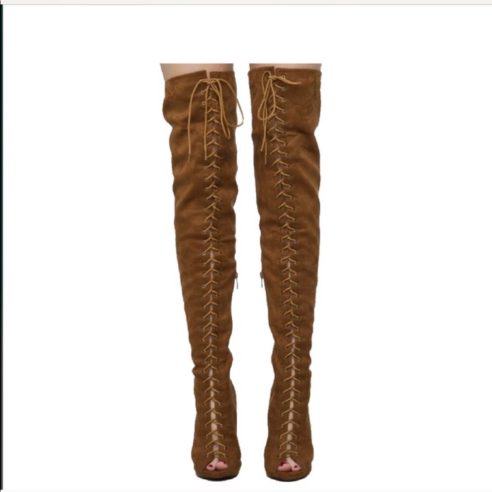 Camel over the knee boots